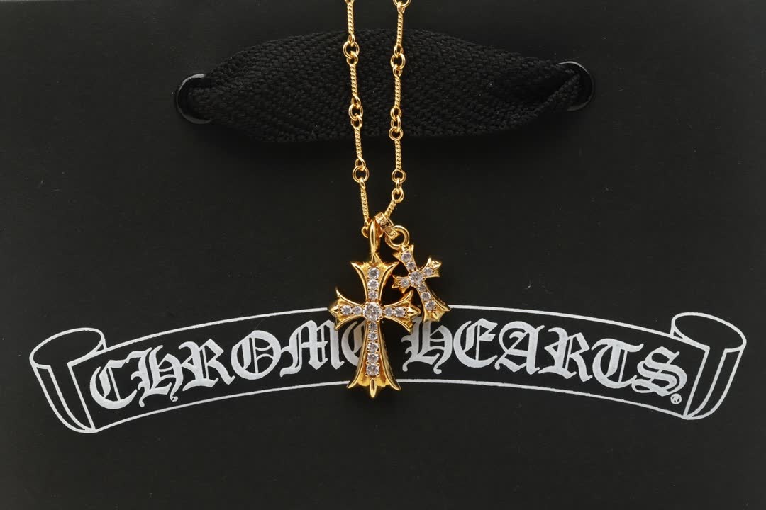 Chrome Hearts Gold Cross Pendant with Diamonds